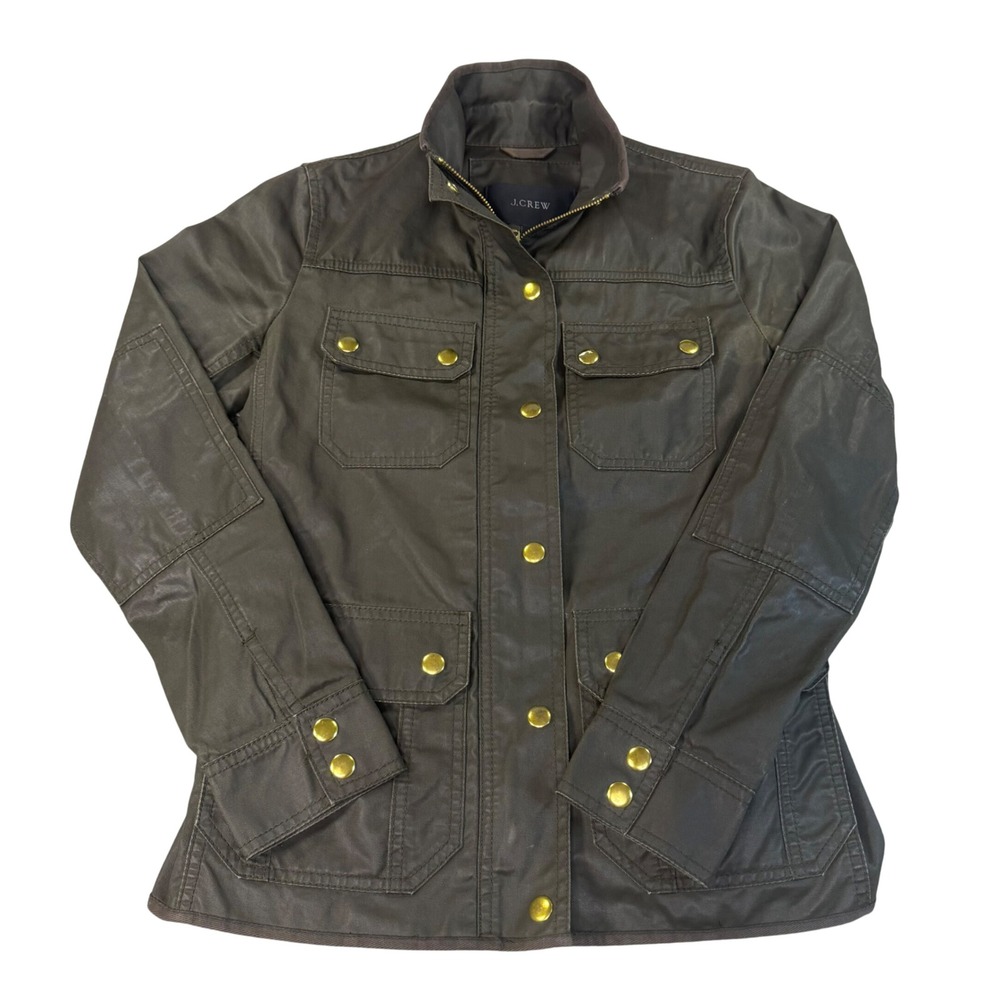 J.Crew Womens‎ Field Jacket Olive Brown Waxed Cotton Utility PXS RN77388